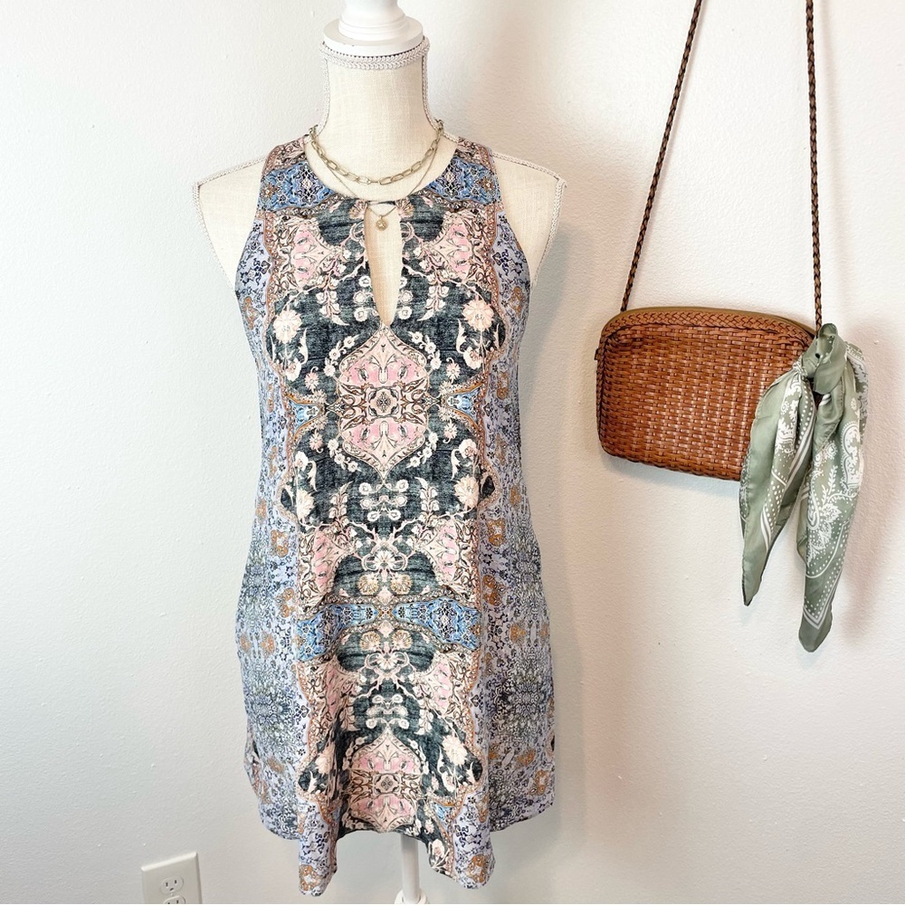 Lavender Brown Silk Printed Mini Dress XS